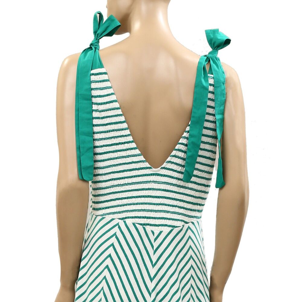 Free People Free-Est Cecelia Midi Dress Striped Printed Smocked Cotton XL 286382 - Picture 7 of 8
